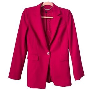 White House Black Market Blazer Womens 00 Fuscia Pink Tailored Longline‎ Preppy